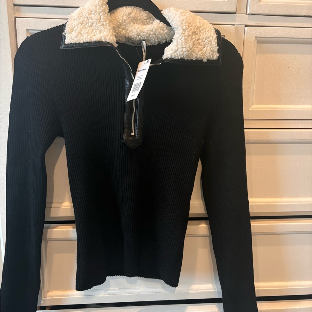 Simkhai Black Sweater with Cream Collar